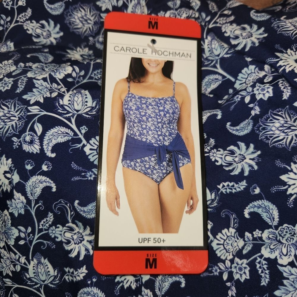 NEW! Carole Hochman Women's Swimsuit Tie Waist Paisley Blue White UPF 50+ Medium - Picture 10 of 12